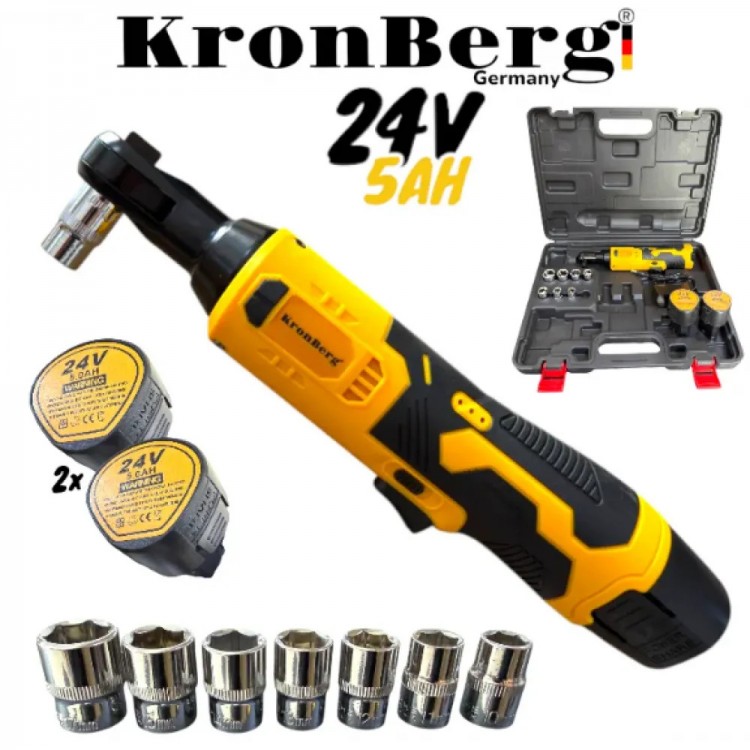 Clichet fără fir fără perii 24V 5AH 90Nm KRONBERG 2 baterii și cutie cu set de biți