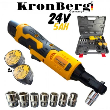 Clichet fără fir fără perii 24V 5AH 90Nm KRONBERG 2 baterii și cutie cu set de biți