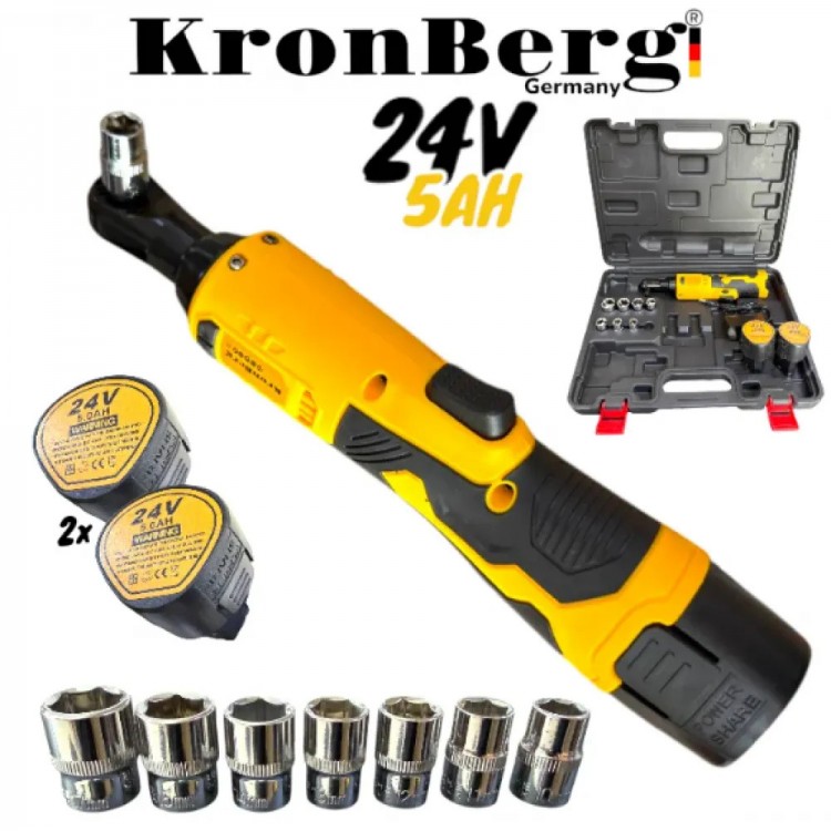Clichet fără fir fără perii 24V 5AH 90Nm KRONBERG 2 baterii și cutie cu set de biți Clichet fără fir fără perii 24V 5AH 90Nm KRONBERG 2 baterii și cutie cu set de biți