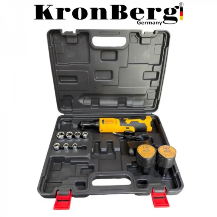 Clichet fără fir fără perii 24V 5AH 90Nm KRONBERG 2 baterii și cutie cu set de biți