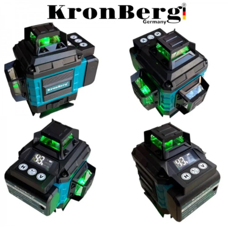 Nivelă laser 4D cu 16 linii și afișaj KRONBERG, 2 baterii și trusă Nivelă laser 4D cu 16 linii și afișaj KRONBERG, 2 baterii și trusă