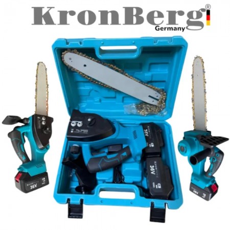 Ferăstrău cu lanț fără fir și fără perii pentru lemn și crengi KRONBERG cu lubrifiere automată a lanțului 36V 10AH KRONBERG 2 baterii Ferăstrău cu lanț fără fir și fără perii pentru lemn și crengi KRONBERG cu lubrifiere automată a lanțului 36V 10AH KRONBERG 2 baterii