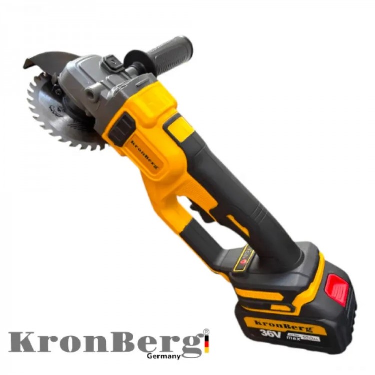 Polizor unghiular profesional fără fir KRONBERG 125 mm 36 V 10 Ah 2 baterii și încărcător în trusă Polizor unghiular profesional fără fir KRONBERG 125 mm 36 V 10 Ah 2 baterii și încărcător în trusă