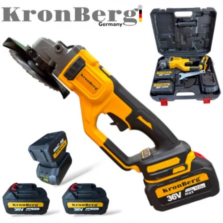 Polizor unghiular profesional fără fir KRONBERG 125 mm 36 V 10 Ah 2 baterii și încărcător în trusă
