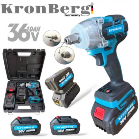 Cheie de impact fără fir cu impact combinat 36V 10AH 850Nm KRONBERG Încărcător pentru 2 baterii și cutie