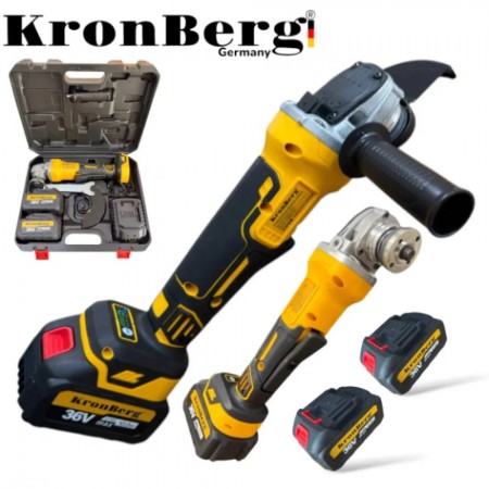 Polizor unghiular fără perii KRONBERG cu acumulator 125 mm 36 V 10 Ah 2 baterii și încărcător în geantă