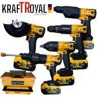 UNELTE UNIVERSALE 5 ÎN 1 CU 5 ATAȘAMENTE CAPETE INTERSCHIMBABILE KRAFTROYAL 36V ȘURUBELNIȚĂ CU JET DE APĂ ȘURUBELNIȚĂ CU IMPACT CHEIE PERFORATOARE ȘI POLIZOR UNGHIULAR FĂRĂ FIR 2X BATERII
