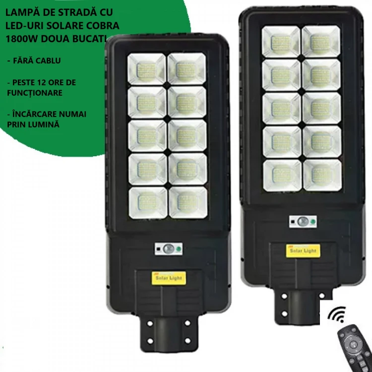 LAMPĂ DE STRADĂ CU LED-URI SOLARE COBRA 1800W DOUA BUCATI