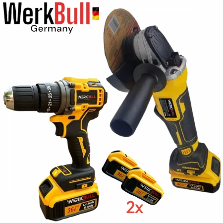 MAȘINĂ DE ÎNȘURUBAT ȘI POLIZOR UNGHIULAR FĂRĂ PERII WERKBULL 36V 8,0AH 36V 8,0AH POLIZOR ȘI ȘURUBELNIȚĂ FĂRĂ FIR GERMAN 2ÎN1