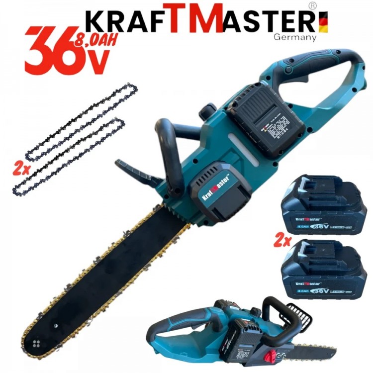 Ferăstrău cu lanț fără fir 40 cm pentru lemn KRAFTMASTER 2 baterii și încărcător Ferăstrău cu lanț fără fir 40 cm pentru lemn KRAFTMASTER 2 baterii și încărcător