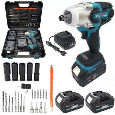 Cheie de impact combinat fără perii KraftMaster 36V 8Ah 850 N/m. cu 25 de piese într-o trusă
