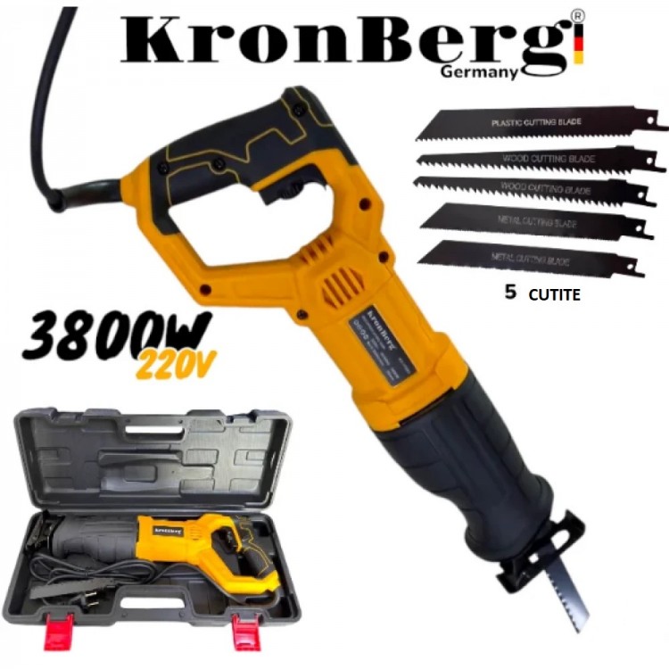 Ferăstrău sabie electric profesional 3800W KRONBERG 220V Ferăstrău drept pentru carne, oase, metal, fier, plastic, lemn etc. în valiză Ferăstrău sabie electric profesional 3800W KRONBERG 220V Ferăstrău drept pentru carne, oase, metal, fier, plastic, lemn etc. în valiză