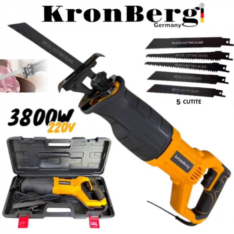 Ferăstrău sabie electric profesional 3800W KRONBERG 220V Ferăstrău drept pentru carne, oase, metal, fier, plastic, lemn etc. în valiză Ferăstrău sabie electric profesional 3800W KRONBERG 220V Ferăstrău drept pentru carne, oase, metal, fier, plastic, lemn etc. în valiză