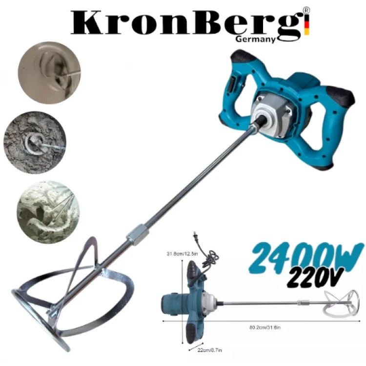 Malaxor de beton pentru construcții, pentru ciment, lipici, vopsea etc. KRONBERG 2400W 220V Malaxor de beton pentru construcții, pentru ciment, lipici, vopsea etc. KRONBERG 2400W 220V