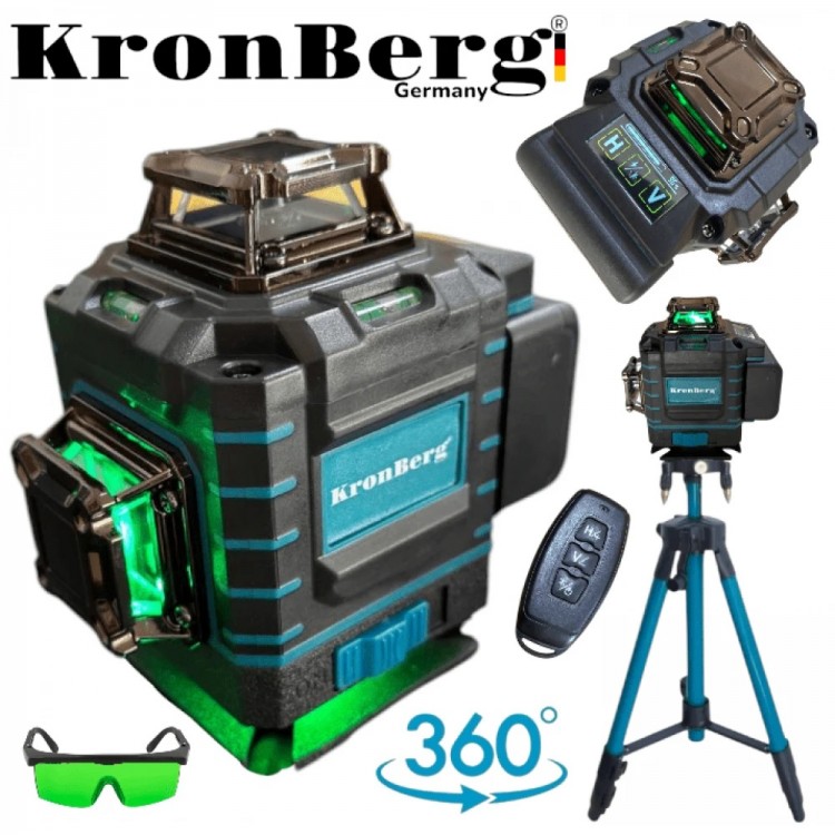 Nivelă laser 4D cu afișaj LCD de 360 de grade, 16 linii, KRONBERG, cu suport Nivelă laser 4D cu afișaj LCD de 360 de grade, 16 linii, KRONBERG, cu suport