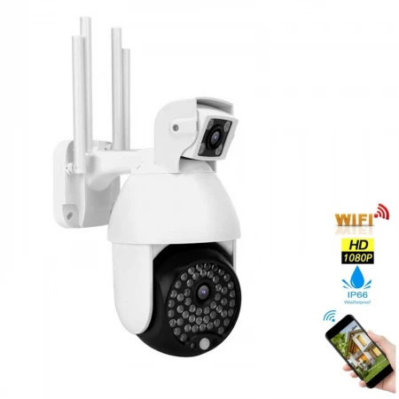 CAMERĂ CU CUPOLĂ CU 4 ANTENE ȘI 2 OBIECTIVE 50 LED