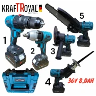 5IN1 UNELTE UNIVERSALE FĂRĂ FIR CU 5 CAPETE 36V 8,0AH KRAFT ROYAL ȘURUBELNIȚĂ CHEIE DE ȘURUBELNIȚĂ, FERĂSTRĂU SABIE, FIERĂSTRĂU DE CRENGI ȘI FLEX