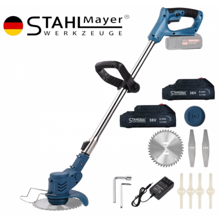 Tăietor fără fir pentru gard viu 36V + Trimmer pentru iarbă cu acumulator 36V 8,0AH de la Stahlmayer și KraftRoyal în promoție Tăietor fără fir pentru gard viu 36V + Trimmer pentru iarbă cu acumulator 36V 8,0AH de la Stahlmayer și KraftRoyal în promoție