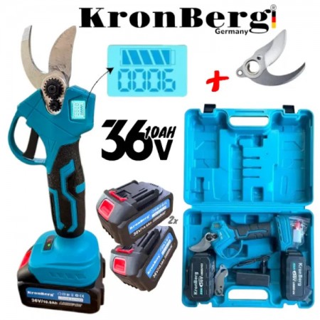 Foarfecă de viță de vie fără fir 33 mm 36 V 10 Ah KRONBERG 2 baterii și lamă de rezervă cadou