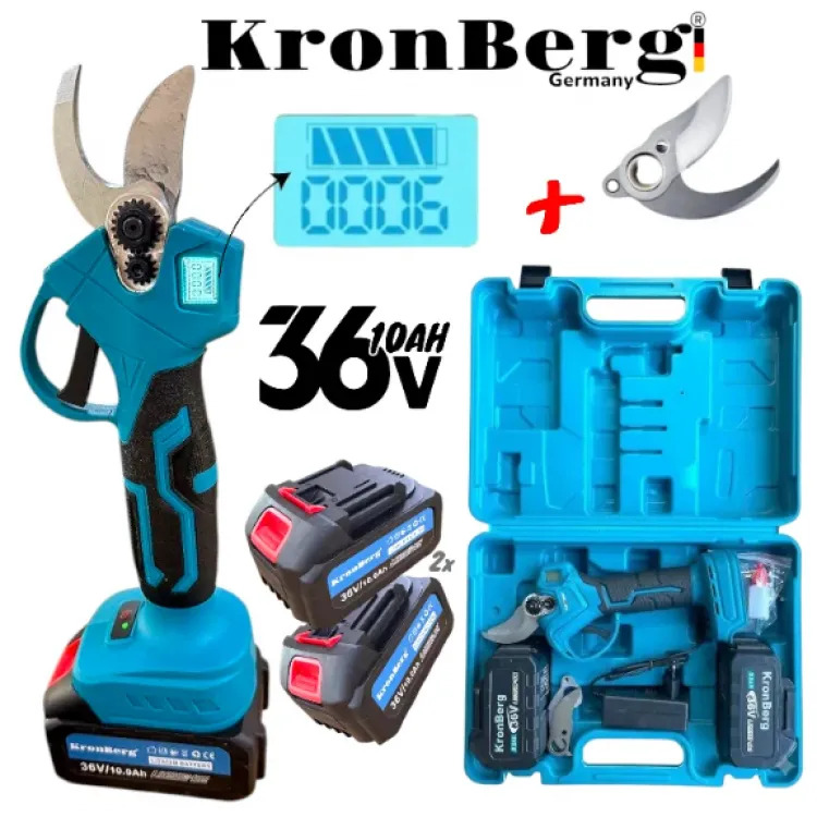 Foarfecă de viță de vie fără fir 33 mm 36 V 10 Ah KRONBERG 2 baterii și lamă de rezervă cadou Foarfecă de viță de vie fără fir 33 mm 36 V 10 Ah KRONBERG 2 baterii și lamă de rezervă cadou