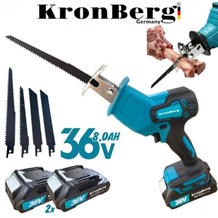 Ferăstrău sabie mini fără fir, fără perii, cu 4 lame, KRONBERG, ferăstrău drept de 36V, 8.0AH, pentru carne, lemn, plastic, fier, metal și ALTELE. 2 baterii