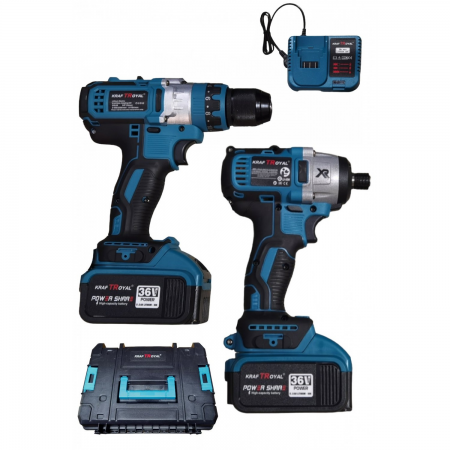 IMPACT ȘI ȘURUBELNIȚĂ FĂRĂ PERII FĂRĂ FIR 36V 8AH ÎN HUSĂ KRAFTROYAL