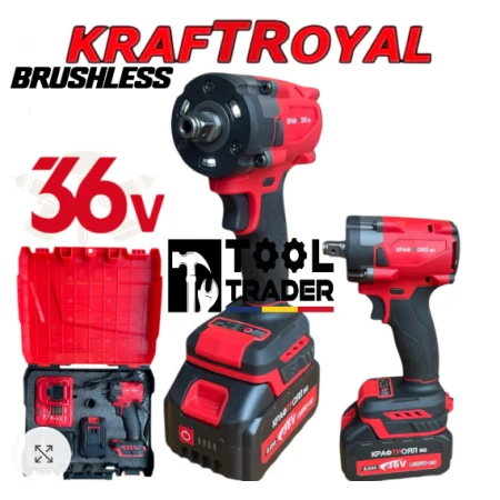 Cheie cu 2 acumulatori, KraftRoyal, motor pe perii, 36 V / 8A/ 850 Nm