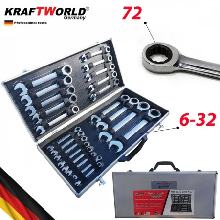 SET DE CHEI DREPTE CU CLICHET DE LA 6MM LA 32MM, 22 DE PIESE ÎN TRUSĂ METALICĂ KRAFTROYAL