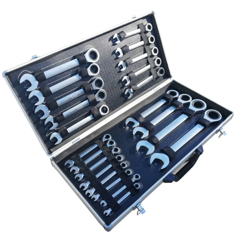 SET DE CHEI DREPTE CU CLICHET DE LA 6MM LA 32MM, 22 DE PIESE ÎN TRUSĂ METALICĂ KRAFTROYAL SET DE CHEI DREPTE CU CLICHET DE LA 6MM LA 32MM, 22 DE PIESE ÎN TRUSĂ METALICĂ KRAFTROYAL