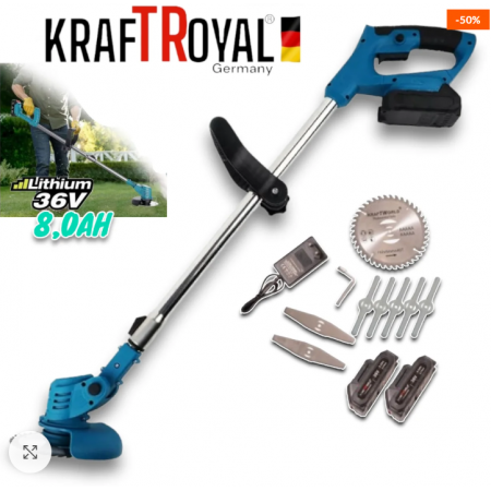 TRIMMER 36V 8A KRAFTROYAL CU 2 BATERII ȘI ÎNCĂRCĂTOR GERMANIA