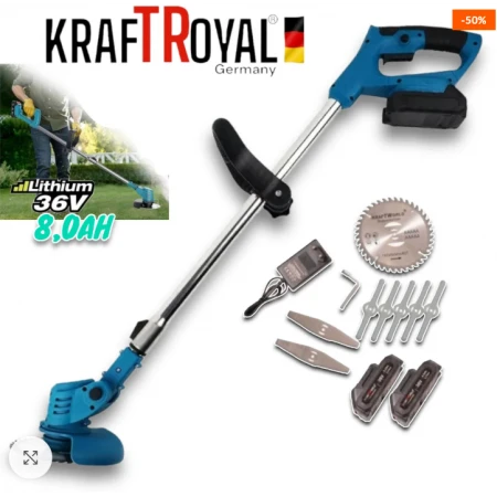 TRIMMER 36V 8A KRAFTROYAL CU 2 BATERII ȘI ÎNCĂRCĂTOR GERMANIA