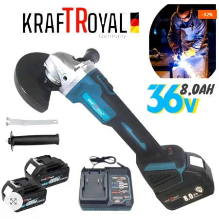 POLIZOR UNGHIULAR GERMAN FĂRĂ FIR GERMAN MEISTER 125MM CU 2 BATERII 36V