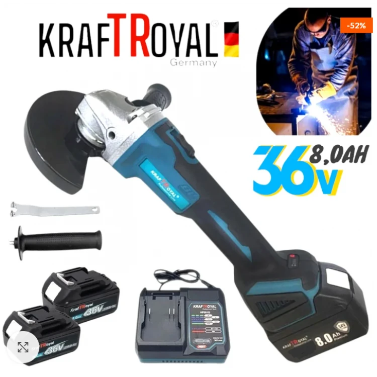 POLIZOR UNGHIULAR GERMAN FĂRĂ FIR GERMAN MEISTER 125MM CU 2 BATERII 36V