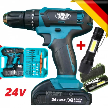 ȘURUBELNIȚĂ FĂRĂ FIR VERMARK STARKE 24V 5A + PRELUNGITOR ȘI BIȚI