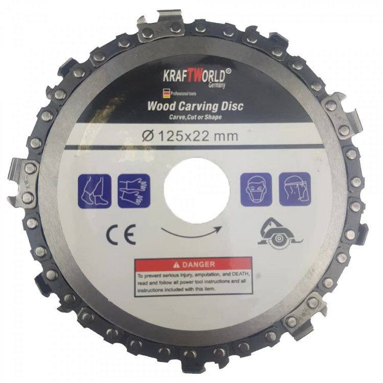 POLIZOR UNGHIULAR KRAFTROYAL 125 MM, 1100W, CU CONTROL AL VITEZEI + DISC POLIZOR UNGHIULAR CU LANȚ, PENTRU TĂIEREA LEMNULUI KRAFT WORLD
