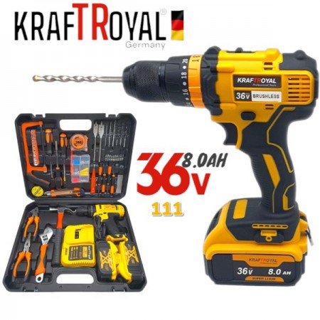 MAȘINA DE GAURIT SI INȘURUBAT CU PERCUȚIE KRAFTROYAL XR 111 ACCESORII,2 ACUMULATORI,36V,8AH