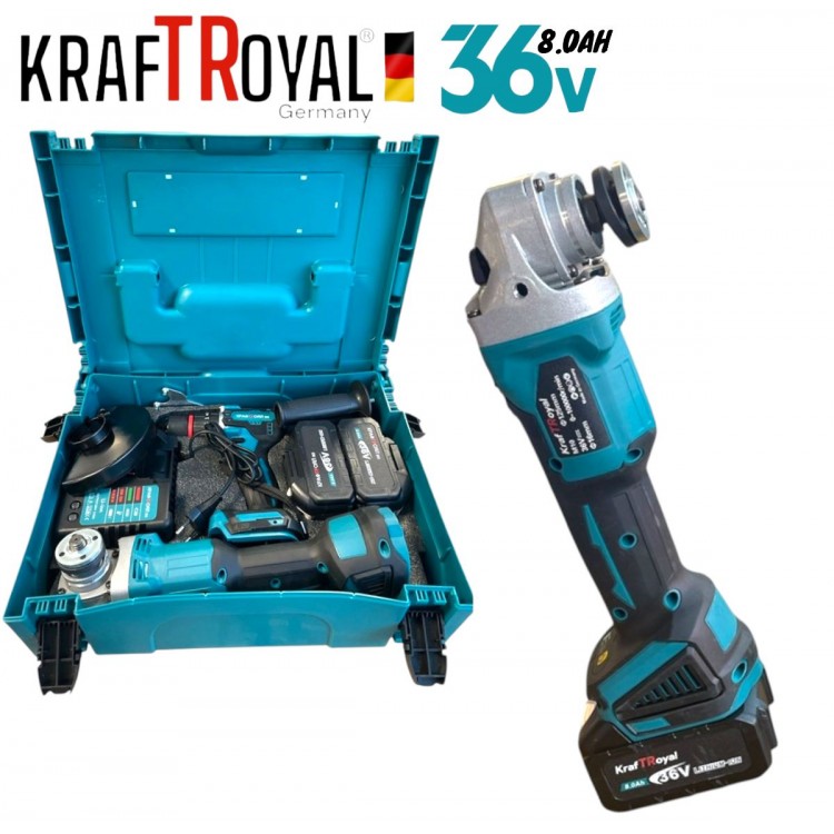 MAȘINĂ DE ÎNȘURUBAT ȘI POLIZOR UNGHIULAR FĂRĂ PERII KRAFTROYAL 36V 8,0AH 36V 8,0AH POLIZOR ȘI ȘURUBELNIȚĂ FĂRĂ FIR GERMAN 2ÎN1