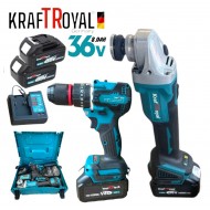 MAȘINĂ DE ÎNȘURUBAT ȘI POLIZOR UNGHIULAR FĂRĂ PERII KRAFTROYAL 36V 8,0AH 36V 8,0AH POLIZOR ȘI ȘURUBELNIȚĂ FĂRĂ FIR GERMAN 2ÎN1