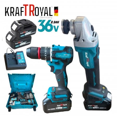 MAȘINĂ DE ÎNȘURUBAT ȘI POLIZOR UNGHIULAR FĂRĂ PERII KRAFTROYAL 36V 8,0AH 36V 8,0AH POLIZOR ȘI ȘURUBELNIȚĂ FĂRĂ FIR GERMAN 2ÎN1