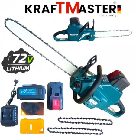 Ferăstrău cu lanț fără fir KRAFTMASTER 72V 16Ah – lamă de 16" 40cm, 2 lanțuri