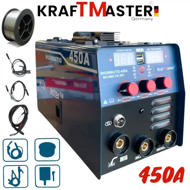Aparat de sudură cu invertor 450A alimentare cu sârmă 2 în 1 KRAFTMASTER Aparat de sudură MIG MMA TIG