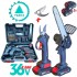 Set ferăstrău de tăiat crengi și foarfecă de  viță de vie fără fir 36V 8.0AH TAIGA 2 baterii 2 lanțuri 2 bare + lamă de rezervă