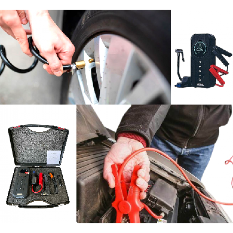 Baterie externa 4 în 1 compresor pentru încărcarea anvelopelor și posibilitatea de a furniza curent bateriei, JUMP STARTER Baterie externa 4 în 1 compresor pentru încărcarea anvelopelor și posibilitatea de a furniza curent bateriei, JUMP STARTER