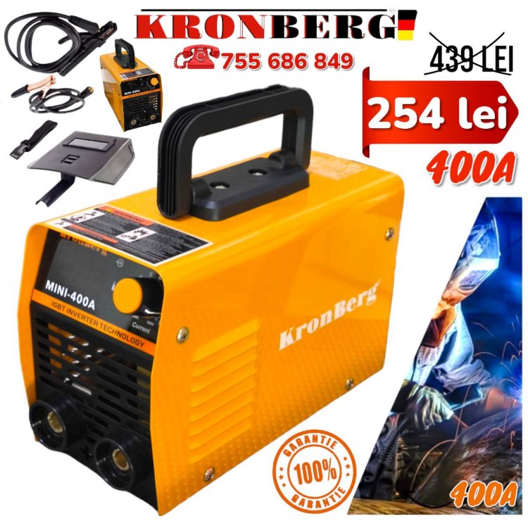 INVERTOR ELECTRIC 400A CU AFIȘAJ INVERTOR KRONBERG IGBN până la 5 mm Aparat de sudură + SET MASCA CIOCAN ȘI PERII 2025.