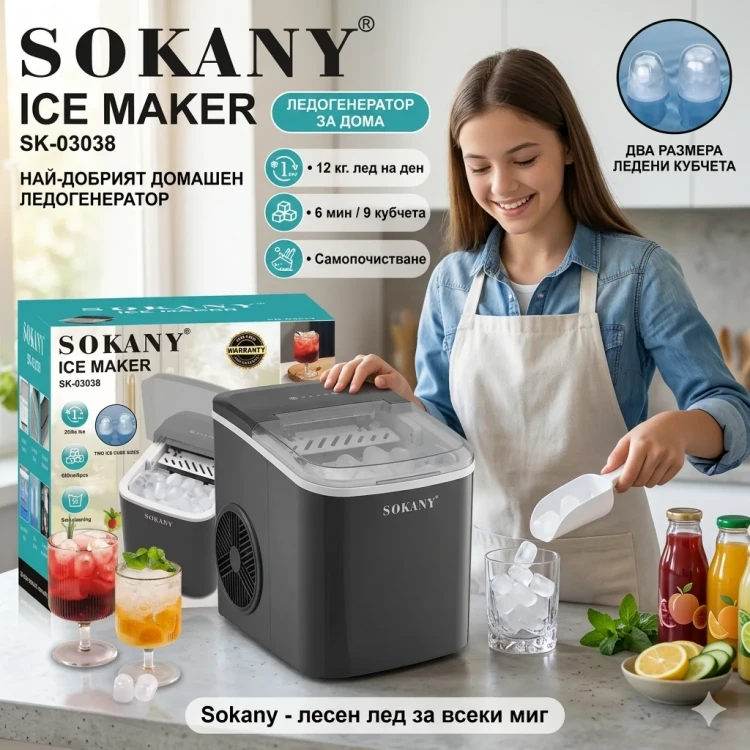 Mașină de gheață 12 kg gheață SOKANY SK-03038 Mașină de gheață