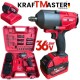 Cheie mare fără fir 1/2 36V 8Ah KRAFTMASTER cu 25 de piese, 2 baterii și încărcător în trusă