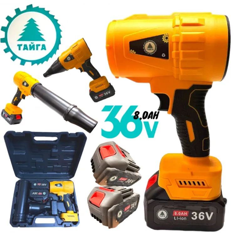 Suflantă TAIGA 36V 8.0AH pentru frunze, zăpadă, spălătorie auto, grătar, foc  2 baterii Pistol de suflat puternic