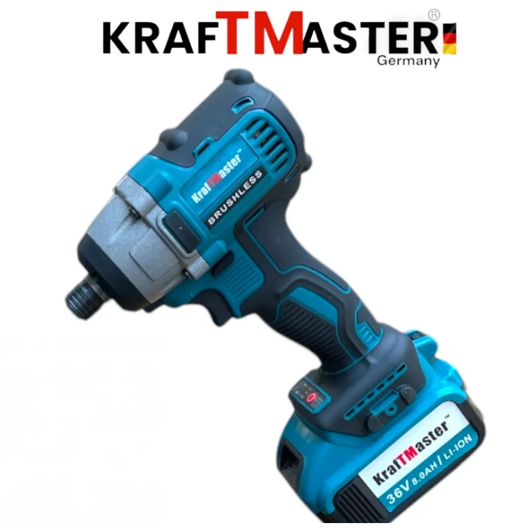 Cheie de impact și șurubelniță fără fir, fără perii, 36V 8AH, într-o cutie KRAFTMASTER