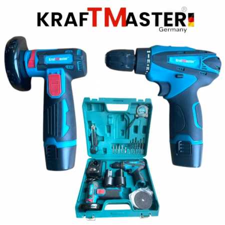 Set șurubelniță fără fir + mini polizor unghiular KRAFTMASTER 24V
