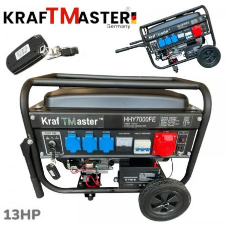 Generator cu motor în patru timpi cu roți și telecomandă 7,5 kW KRAFT MASTER 13 CP 220V 380V 12V